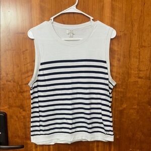 J. Crew White and Navy Sleeveless Shirt Size XL